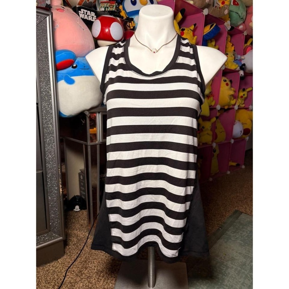 Y2K Tek Gear DryTek Womens Striped Racerback Tank Top Black White Size M #2